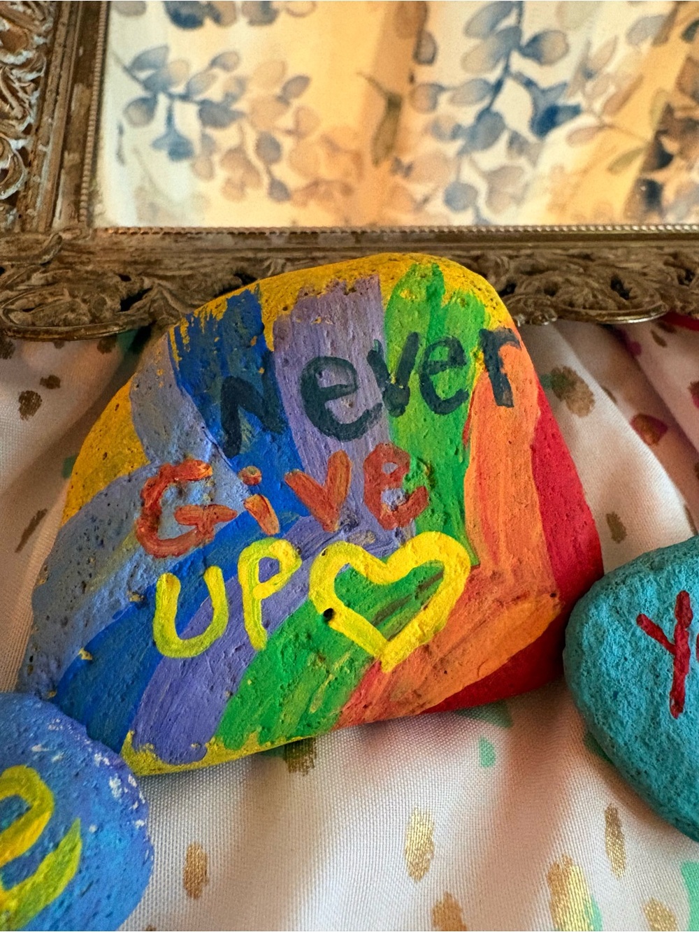 Hand-Painted Inspirational PRIDE Rocks - Rainbow & Turquoise - Picture 2 of 4